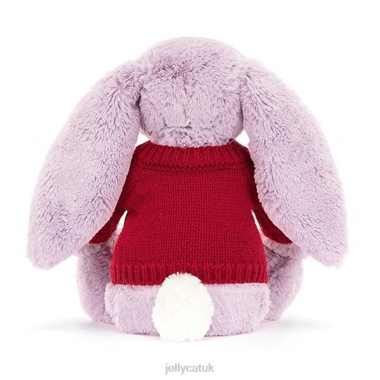 Jellycat Toy V248Z300 Bashful Bunny with Personalised Red Jumper Lilac