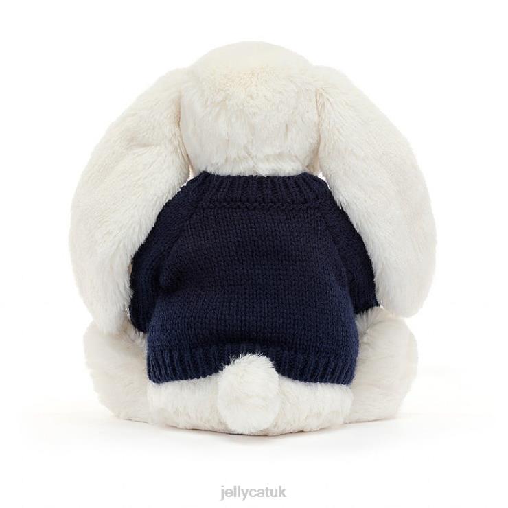 Jellycat Toy V248Z312 Bashful Twinkle Bunny with Personalised Navy Jumper Cream