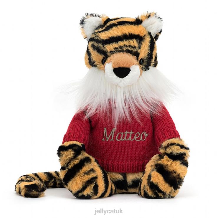 Jellycat Toy V248Z313 Bashful Tiger with Personalised Red Jumper Multi-colour