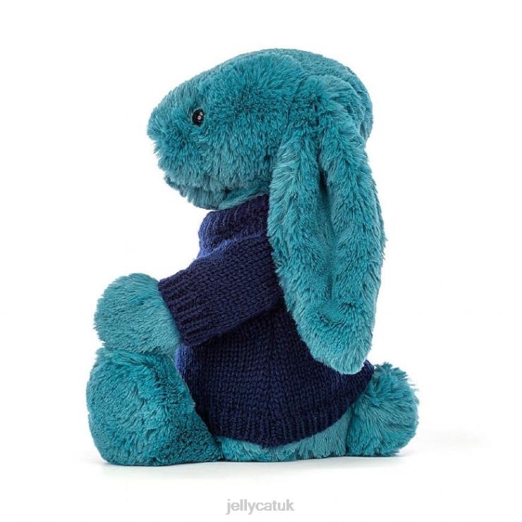 Jellycat Toy V248Z316 Bashful Mineral Blue Bunny with Personalised Navy Jumper Colbalt Blue