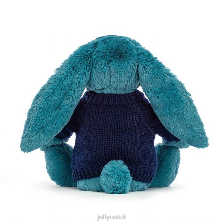 Jellycat Toy V248Z316 Bashful Mineral Blue Bunny with Personalised Navy Jumper Colbalt Blue