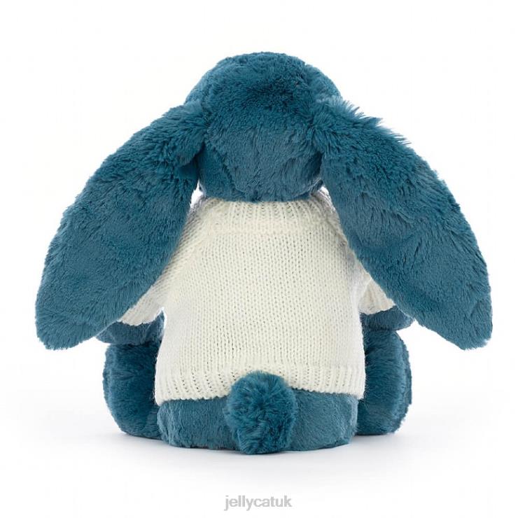 Jellycat Toy V248Z330 Bashful Mineral Blue Bunny with Personalised Cream Jumper Colbalt Blue