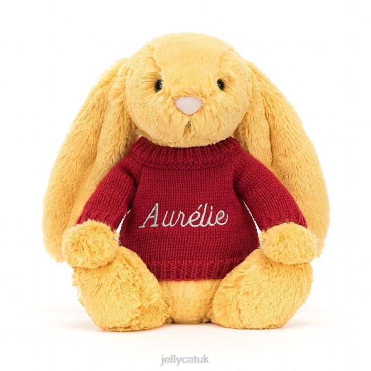 Jellycat Toy V248Z332 Bashful Bunny with Personalised Red Jumper Sunshine