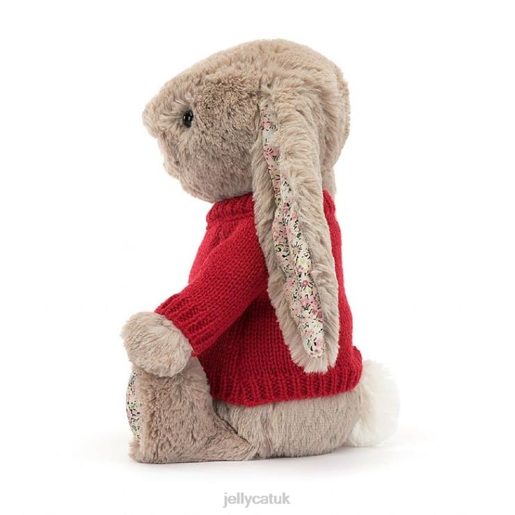 Jellycat Toy V248Z334 Blossom Bea Bunny with Personalised Red Jumper Beige