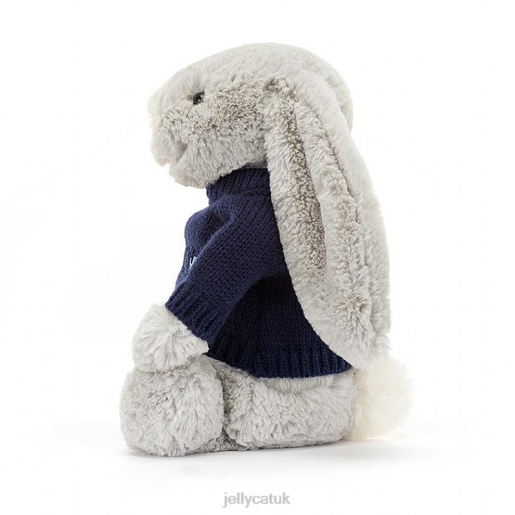 Jellycat Toy V248Z345 Bashful Bunny with Personalised Navy Jumper Silver