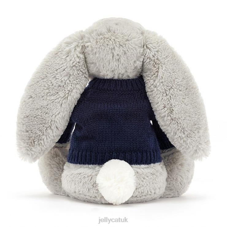 Jellycat Toy V248Z345 Bashful Bunny with Personalised Navy Jumper Silver