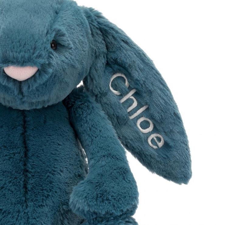 Jellycat Toy V248Z346 Personalised Bashful Mineral Blue Bunny Medium Colbalt Blue