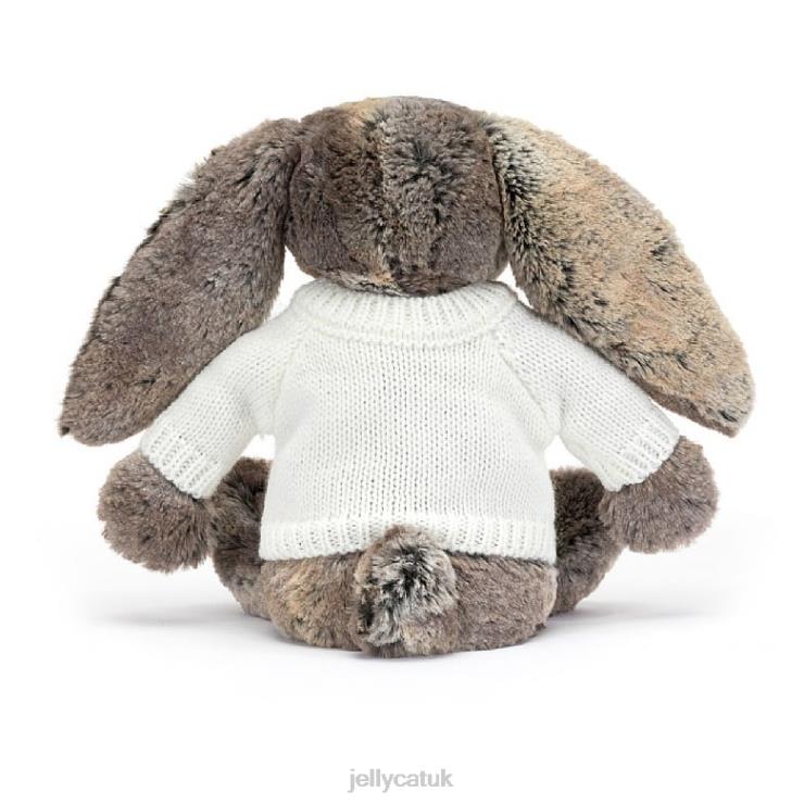 Jellycat Toy V248Z354 Bashful Cottontail Bunny with Personalised Cream Jumper Grey