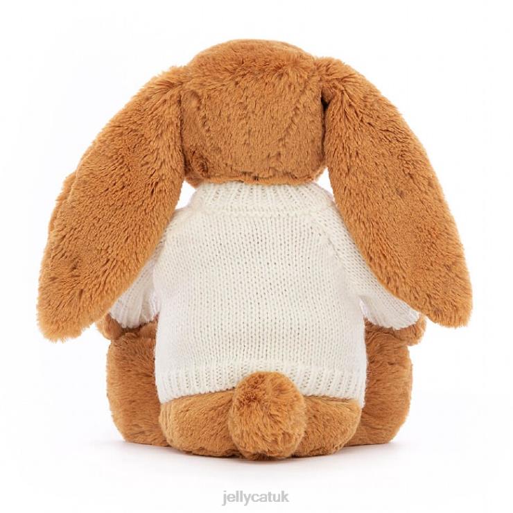 Jellycat Toy V248Z355 Bashful en Bunny with Personalised Cream Jumper Gold