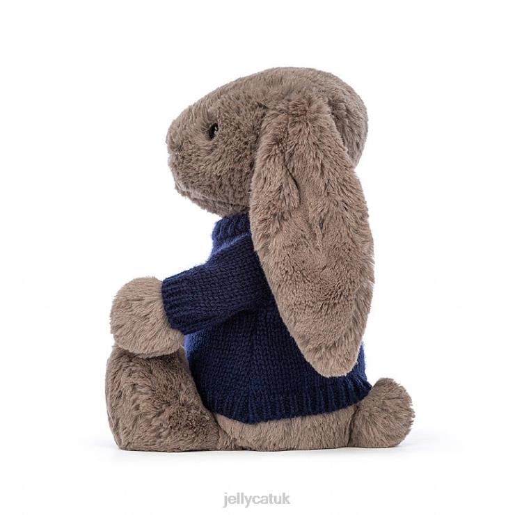 Jellycat Toy V248Z373 Bashful Truffle Bunny with Personalised Navy Jumper Brown