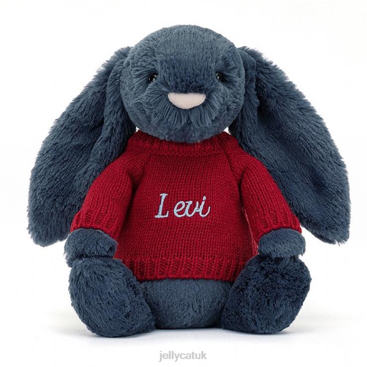 Jellycat Toy V248Z374 Bashful Bunny with Personalised Red Jumper Navy