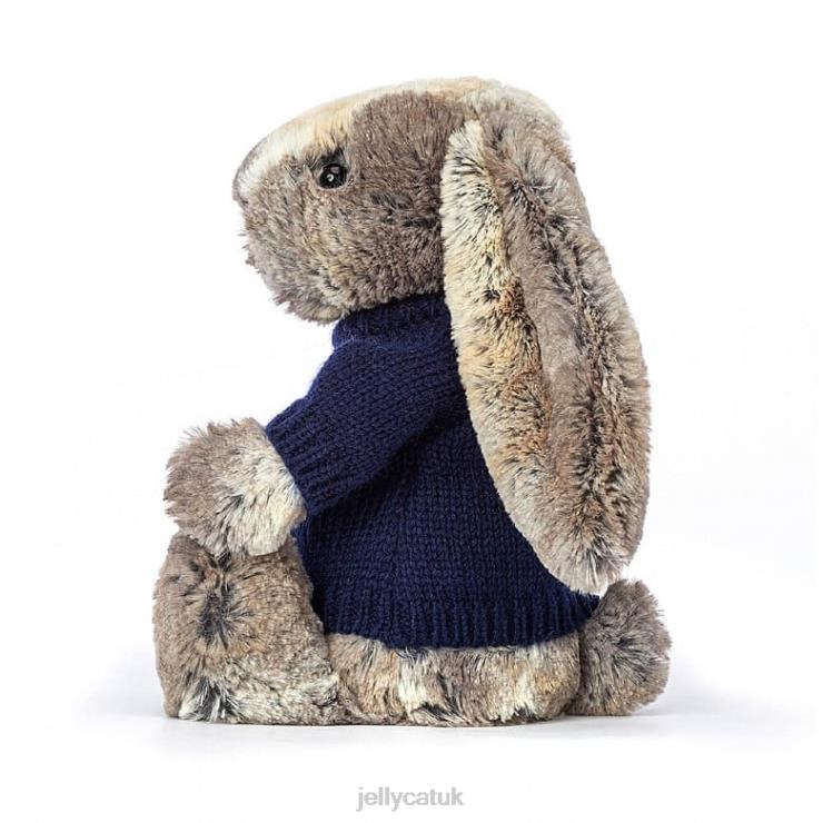 Jellycat Toy V248Z397 Bashful Cottontail Bunny with Personalised Navy Jumper Grey