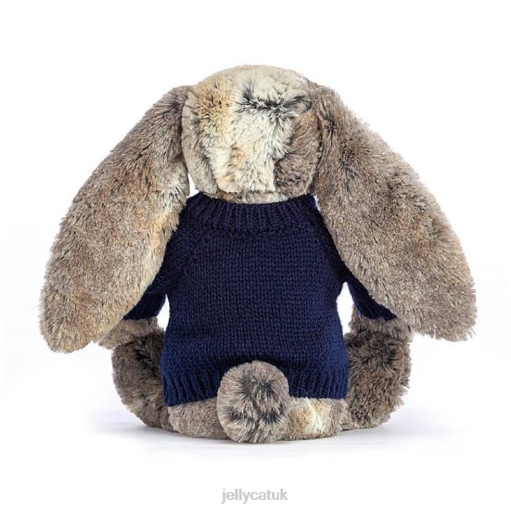 Jellycat Toy V248Z397 Bashful Cottontail Bunny with Personalised Navy Jumper Grey