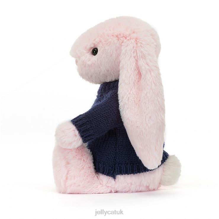 Jellycat Toy V248Z398 Bashful Pink Bunny with Personalised Navy Jumper Baby Pink