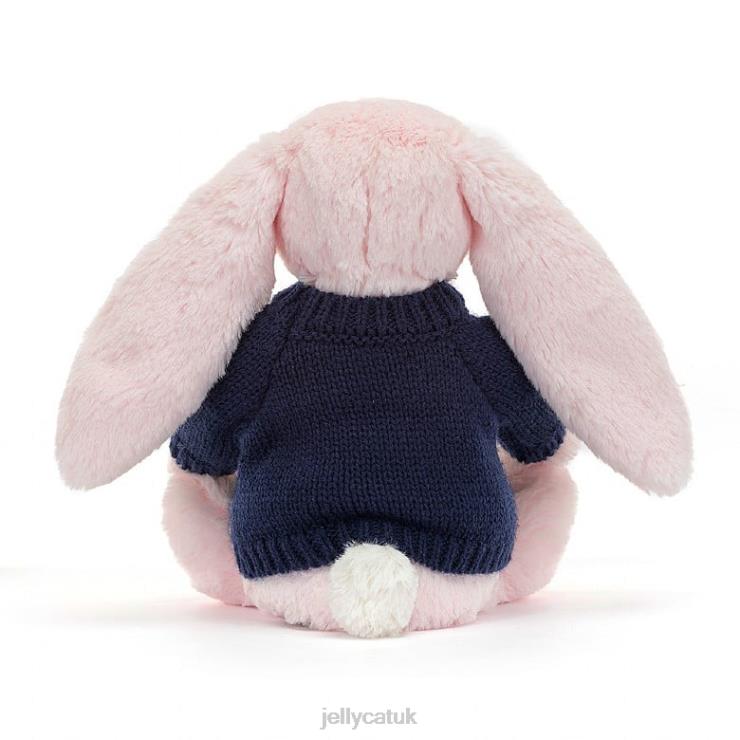 Jellycat Toy V248Z398 Bashful Pink Bunny with Personalised Navy Jumper Baby Pink