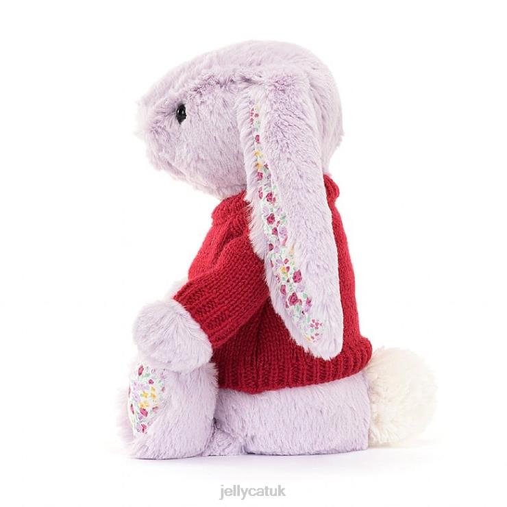 Jellycat Toy V248Z399 Blossom Jasmine Bunny with Personalised Red Jumper Purple