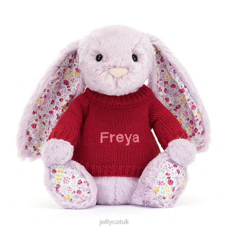 Jellycat Toy V248Z399 Blossom Jasmine Bunny with Personalised Red Jumper Purple