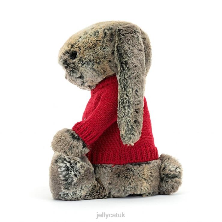 Jellycat Toy V248Z414 Bashful Cottontail Bunny with Personalised Red Jumper Grey