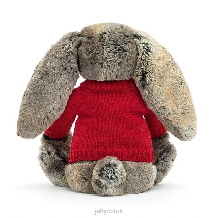 Jellycat Toy V248Z414 Bashful Cottontail Bunny with Personalised Red Jumper Grey