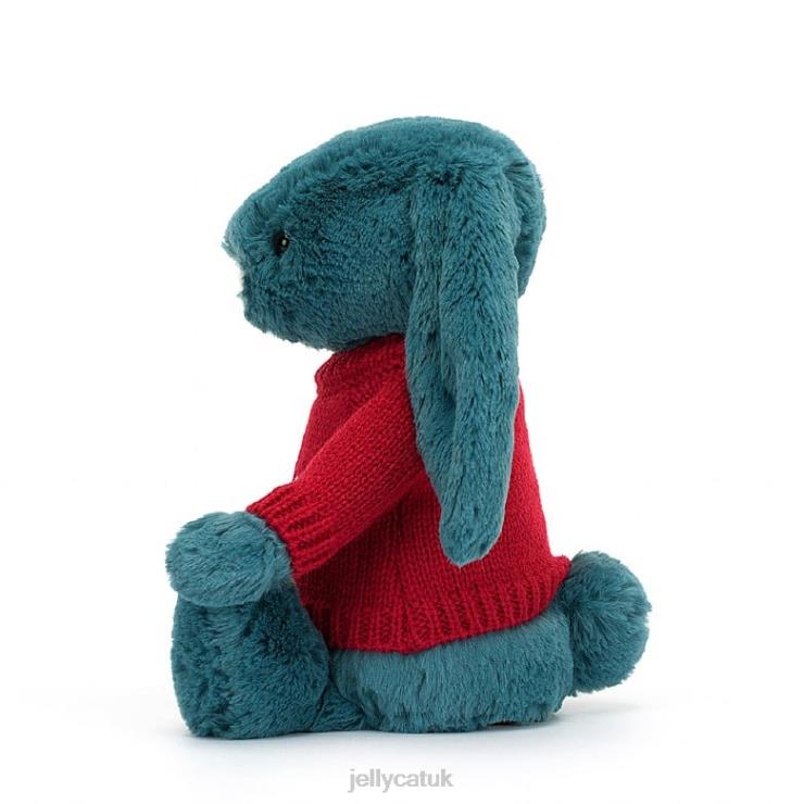 Jellycat Toy V248Z415 Bashful Mineral Blue Bunny with Personalised Red Jumper Colbalt Blue