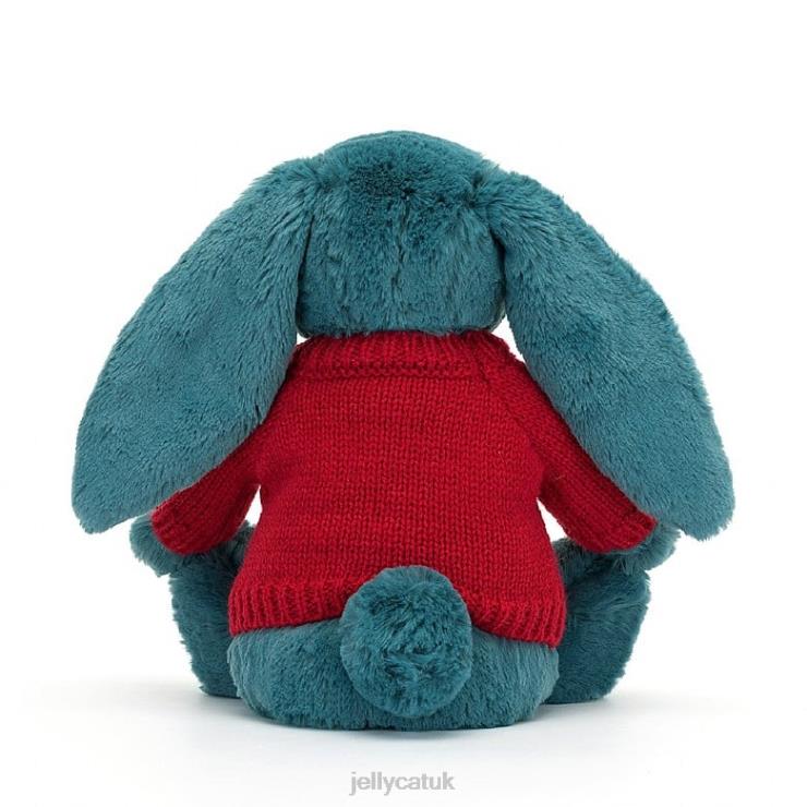 Jellycat Toy V248Z415 Bashful Mineral Blue Bunny with Personalised Red Jumper Colbalt Blue