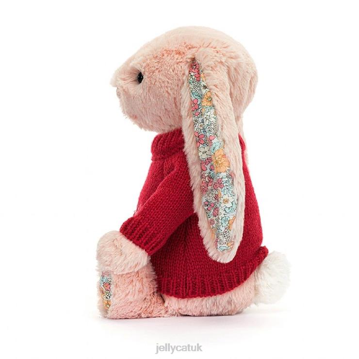 Jellycat Toy V248Z425 Blossom Blush Bunny with Personalised Red Jumper Peach