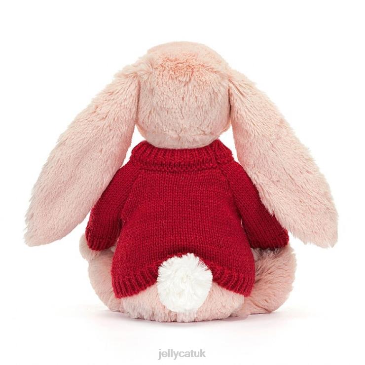 Jellycat Toy V248Z425 Blossom Blush Bunny with Personalised Red Jumper Peach