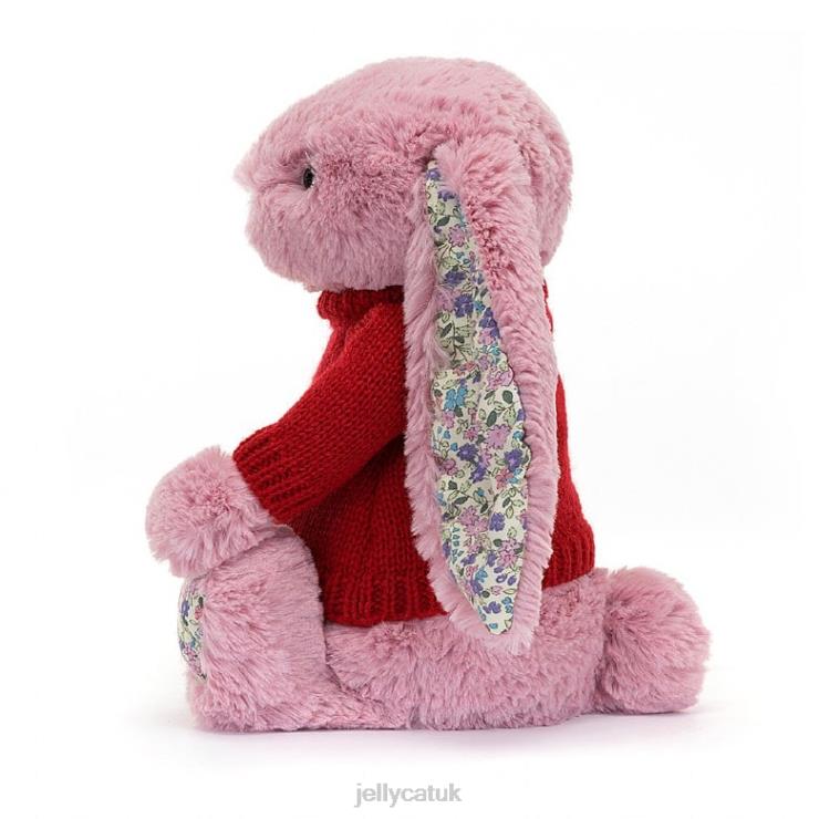 Jellycat Toy V248Z430 Blossom Tulip Bunny with Personalised Red Jumper Pink