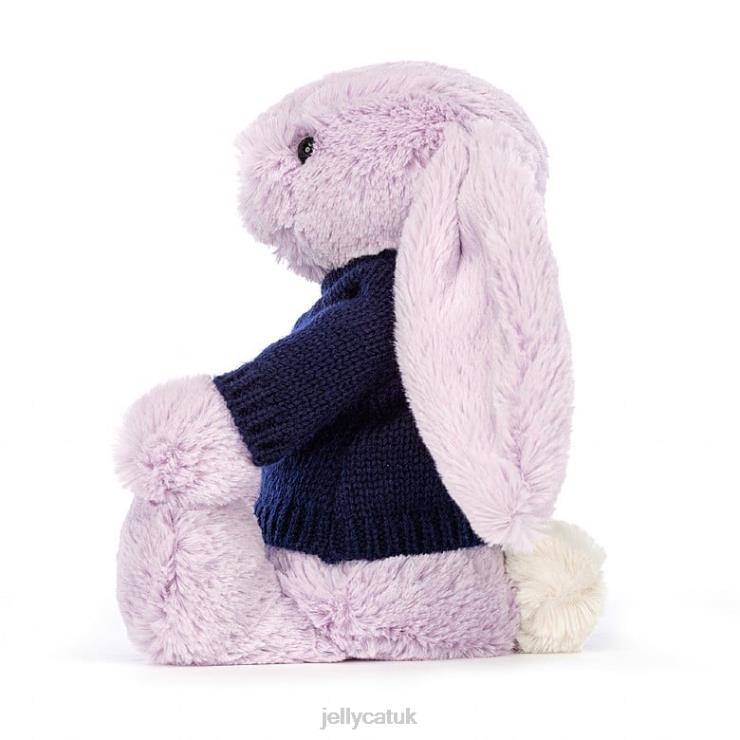 Jellycat Toy V248Z453 Bashful Bunny with Personalised Navy Jumper Lilac