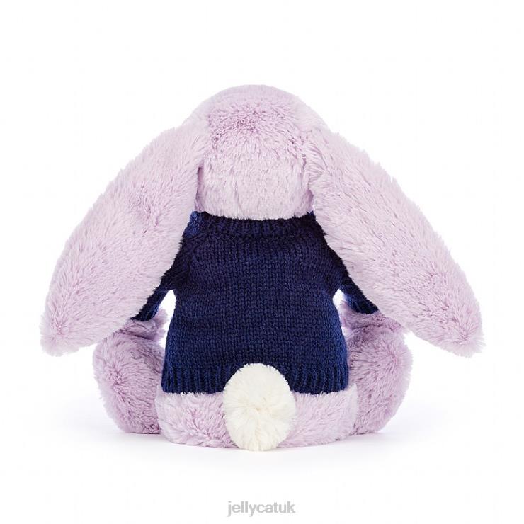 Jellycat Toy V248Z453 Bashful Bunny with Personalised Navy Jumper Lilac