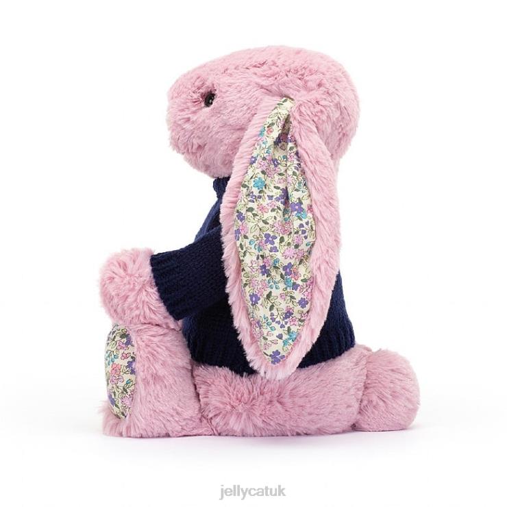 Jellycat Toy V248Z466 Blossom Tulip Bunny with Personalised Navy Jumper Pink