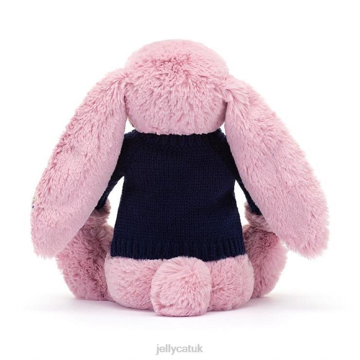 Jellycat Toy V248Z466 Blossom Tulip Bunny with Personalised Navy Jumper Pink