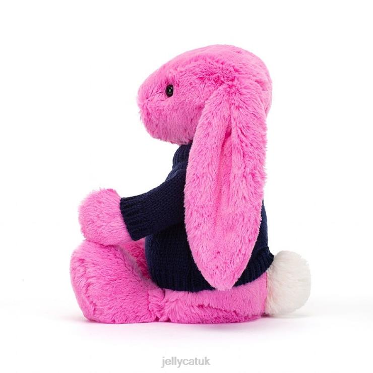 Jellycat Toy V248Z470 Bashful Bunny with Personalised Navy Jumper Hot Pink