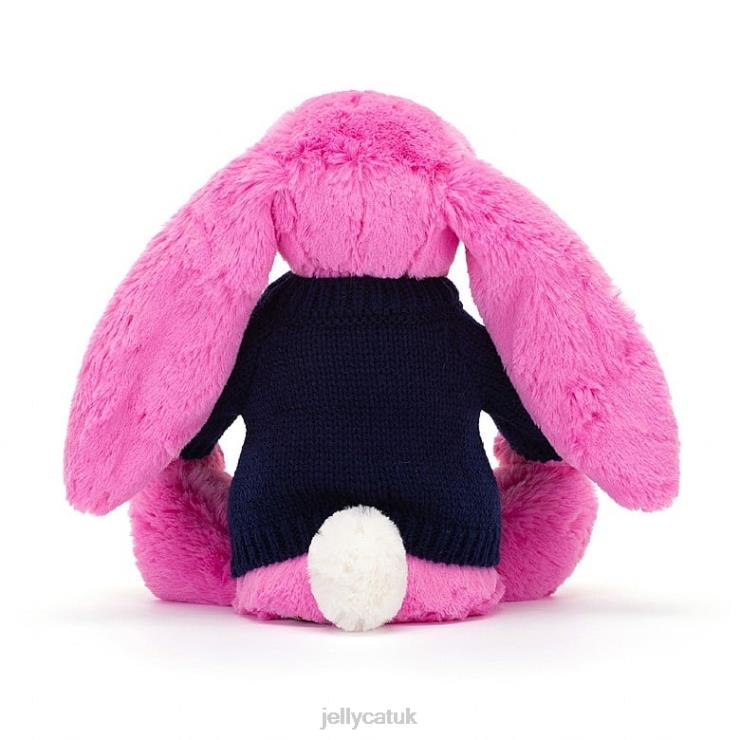 Jellycat Toy V248Z470 Bashful Bunny with Personalised Navy Jumper Hot Pink