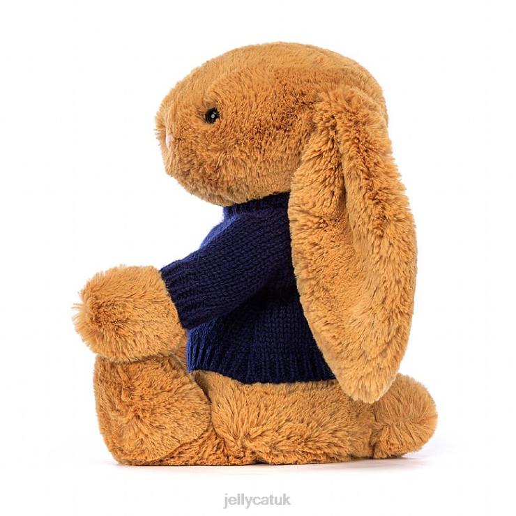 Jellycat Toy V248Z471 Bashful en Bunny with Personalised Navy Jumper Gold