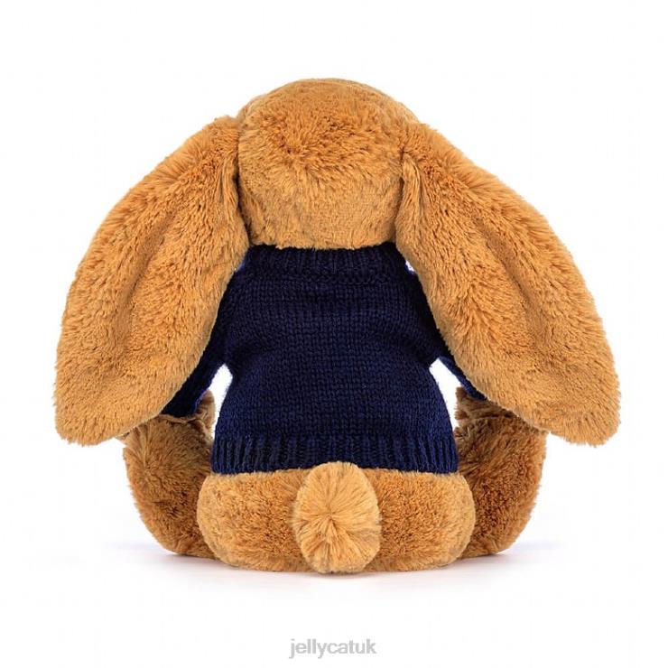 Jellycat Toy V248Z471 Bashful en Bunny with Personalised Navy Jumper Gold