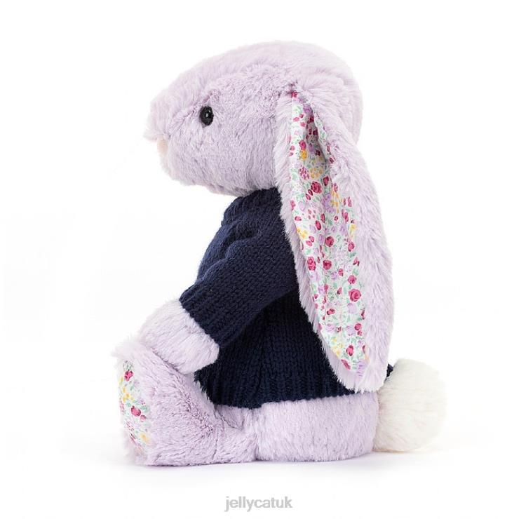 Jellycat Toy V248Z472 Blossom Jasmine Bunny with Personalised Navy Jumper Purple