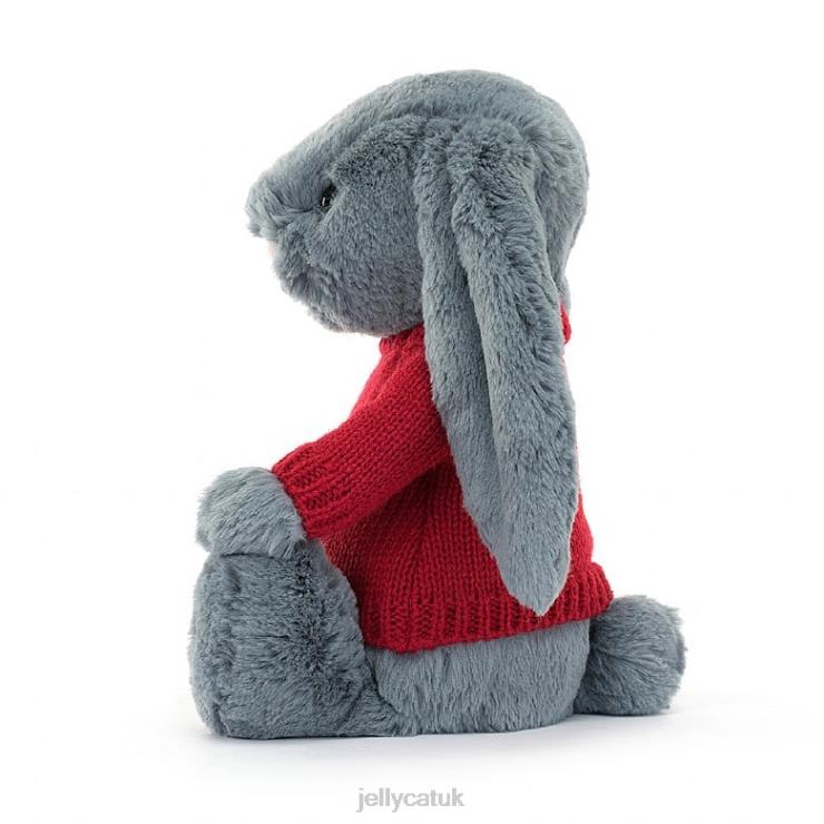 Jellycat Toy V248Z473 Bashful Dusky Bunny with Personalised Red Jumper Blue