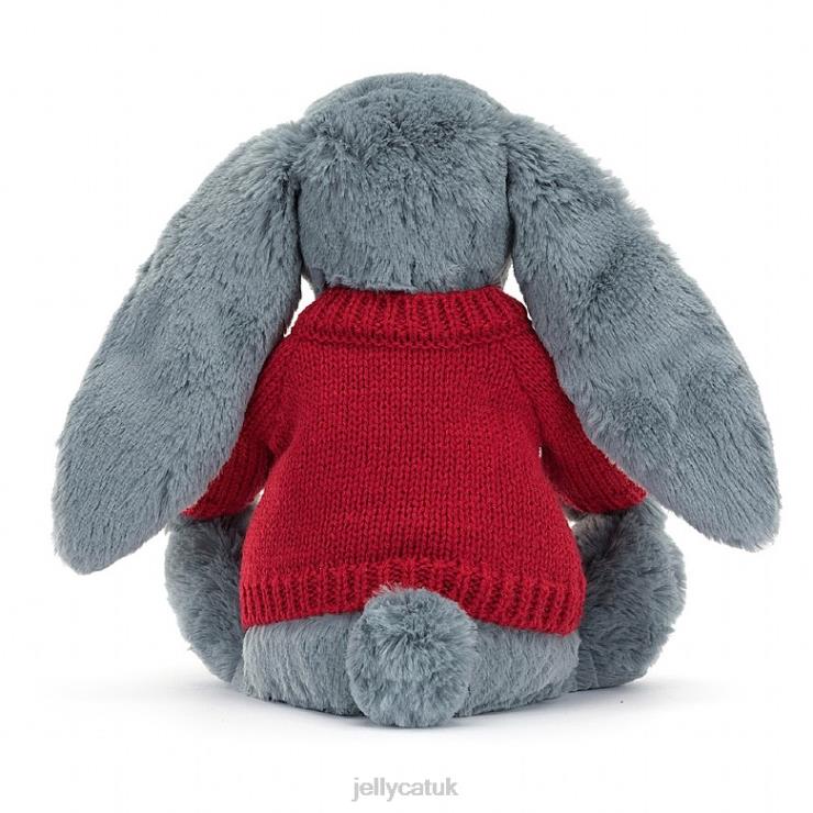 Jellycat Toy V248Z473 Bashful Dusky Bunny with Personalised Red Jumper Blue