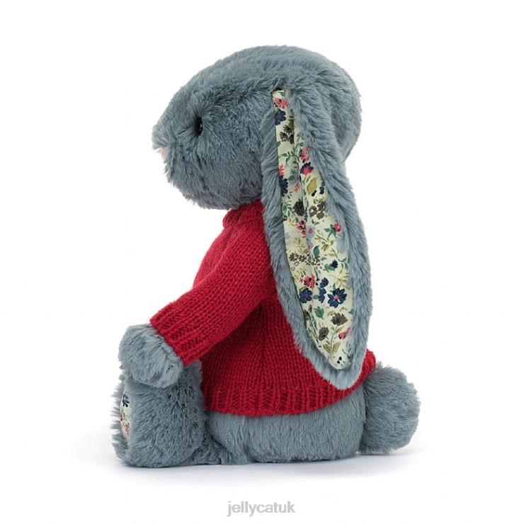 Jellycat Toy V248Z474 Blossom Dusky Bunny with Personalised Red Jumper Blue