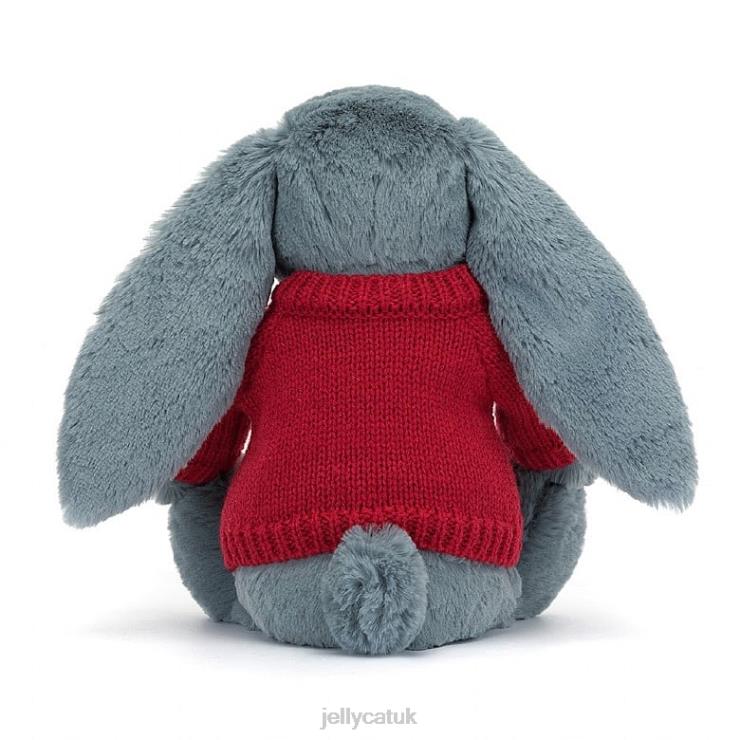 Jellycat Toy V248Z474 Blossom Dusky Bunny with Personalised Red Jumper Blue