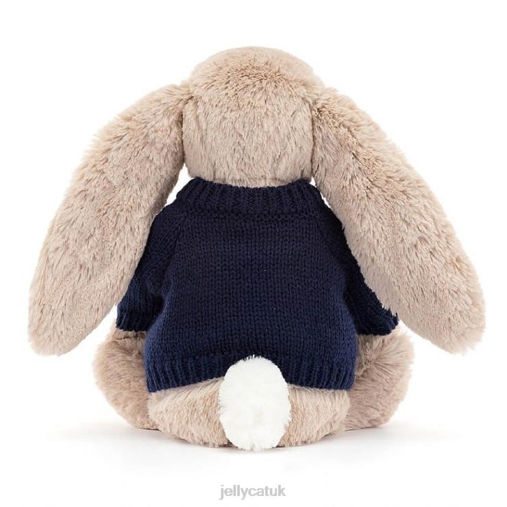 Jellycat Toy V248Z480 Blossom Bea Bunny with Personalised Navy Jumper Beige