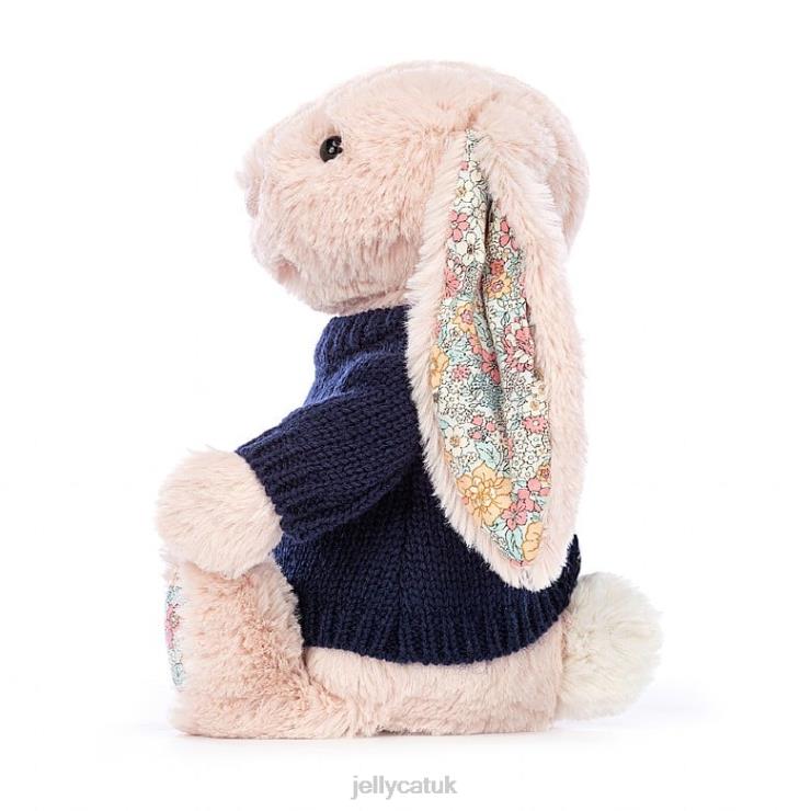 Jellycat Toy V248Z484 Blossom Blush Bunny with Personalised Navy Jumper Peach