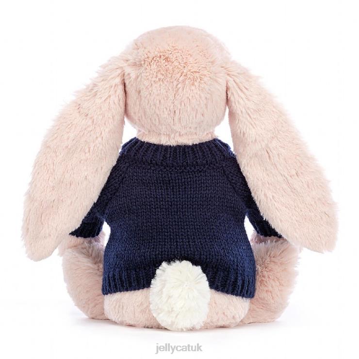 Jellycat Toy V248Z484 Blossom Blush Bunny with Personalised Navy Jumper Peach