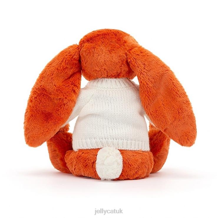 Jellycat Toy V248Z504 Bashful Tangerine Bunny with Personalised Cream Jumper Orange