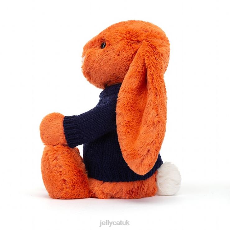 Jellycat Toy V248Z508 Bashful Tangerine Bunny with Personalised Navy Jumper Orange