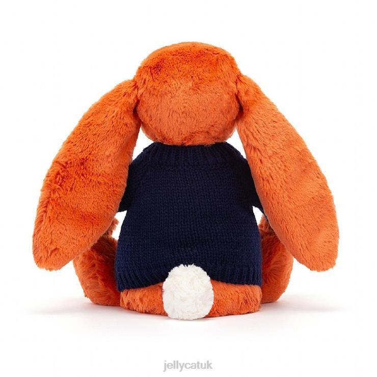 Jellycat Toy V248Z508 Bashful Tangerine Bunny with Personalised Navy Jumper Orange