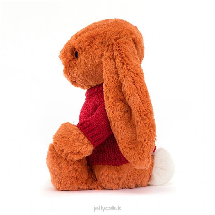 Jellycat Toy V248Z509 Bashful Tangerine Bunny with Personalised Red Jumper Orange