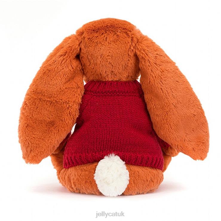 Jellycat Toy V248Z509 Bashful Tangerine Bunny with Personalised Red Jumper Orange