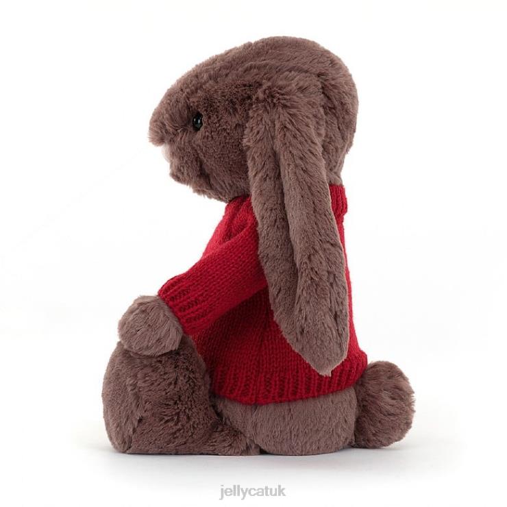 Jellycat Toy V248Z511 Bashful Fudge Bunny with Personalised Red Jumper Chocolate